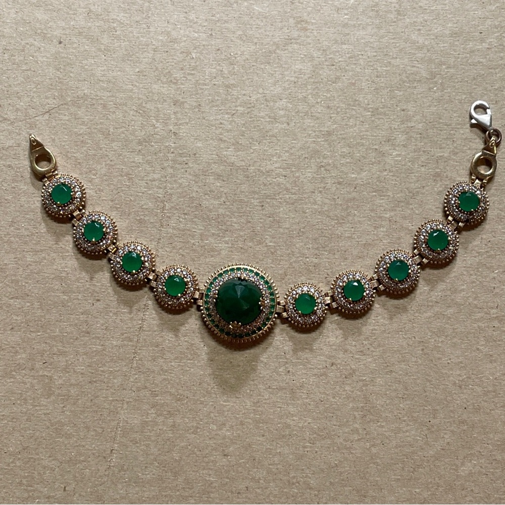 FLAWLESS CREATED EMERALD GOLD RHODIUM PLATED OVER STERLING SILVER BRACELET